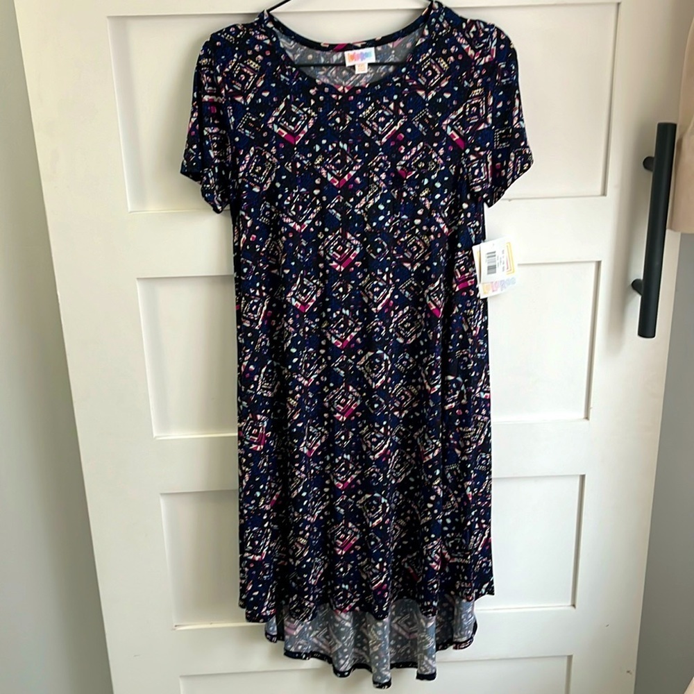 LULAROE | NWT Carly Swing Dress Abstract Geo High Low Dark Purple XXS